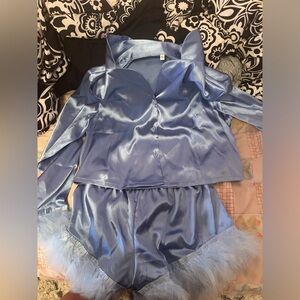 Satin feather pajamas. Womens small-never worn